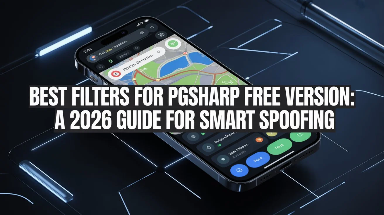 Best filters for PGSharp free version displayed on a smartphone map interface showing smart Pokémon Go spoofing