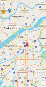 PGSharp Pokémon GO in-game map spoofer interface showing Osaka location mockup